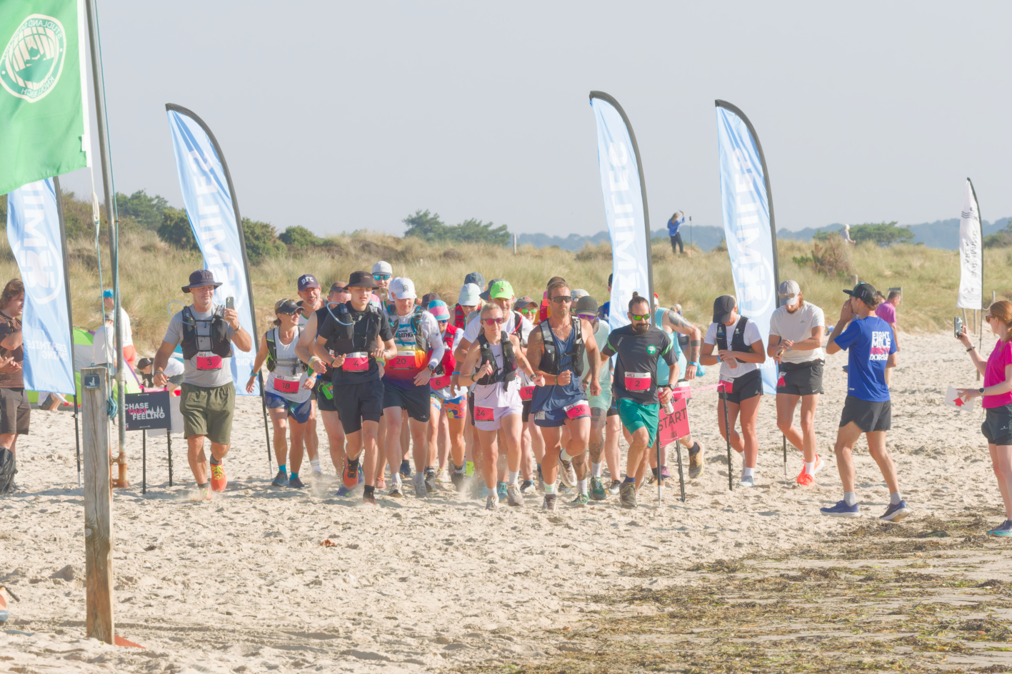 The start line at the inaugural Beat the Ferry — Studland Beach, 11 July 2026